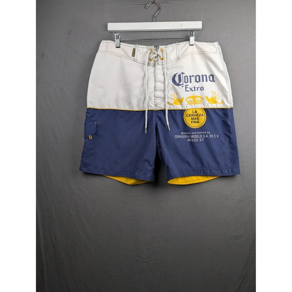 Corona Extra Mens Board Shorts Blue White Yellow Swim Trunks Size XL 36